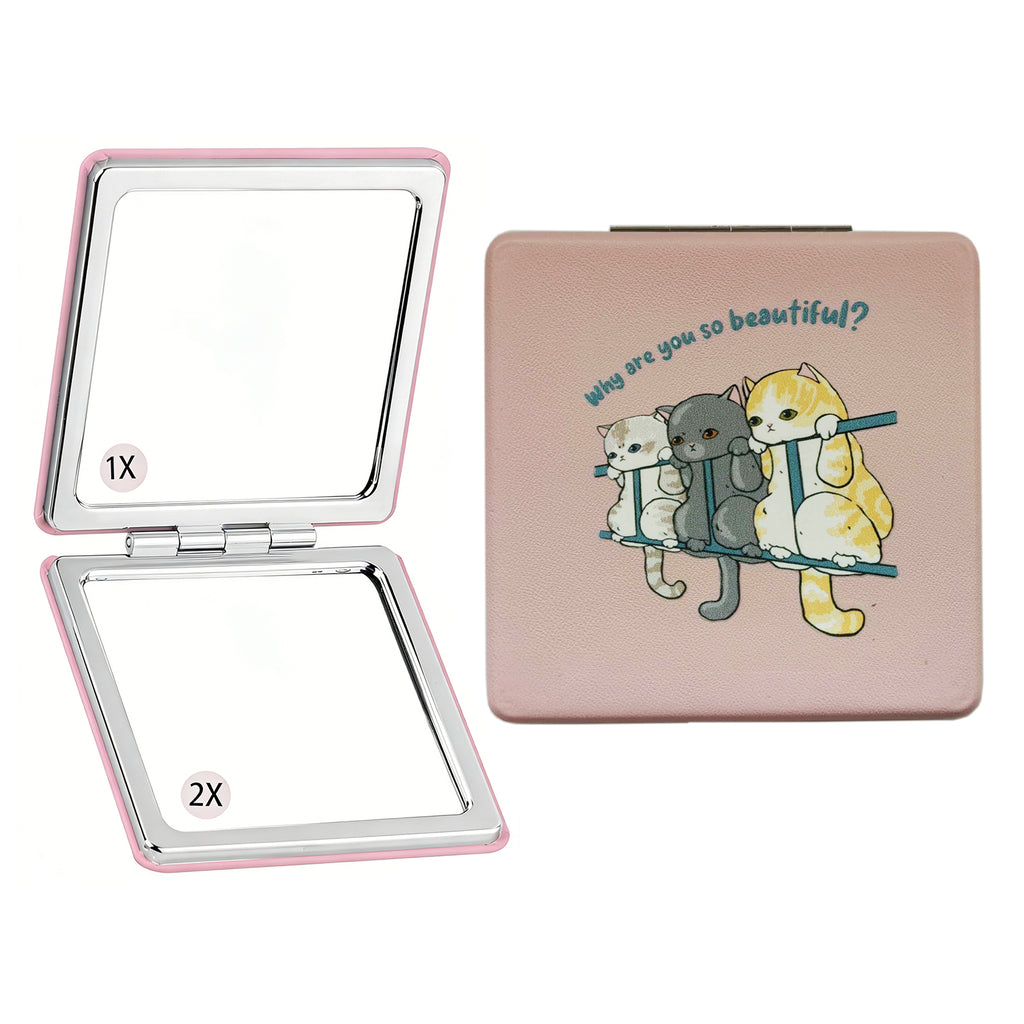 Personalized Monogram Compact Mirror | Choose Cat or Dog | 1X/2X Double-Sided Travel Makeup Mirror for Women