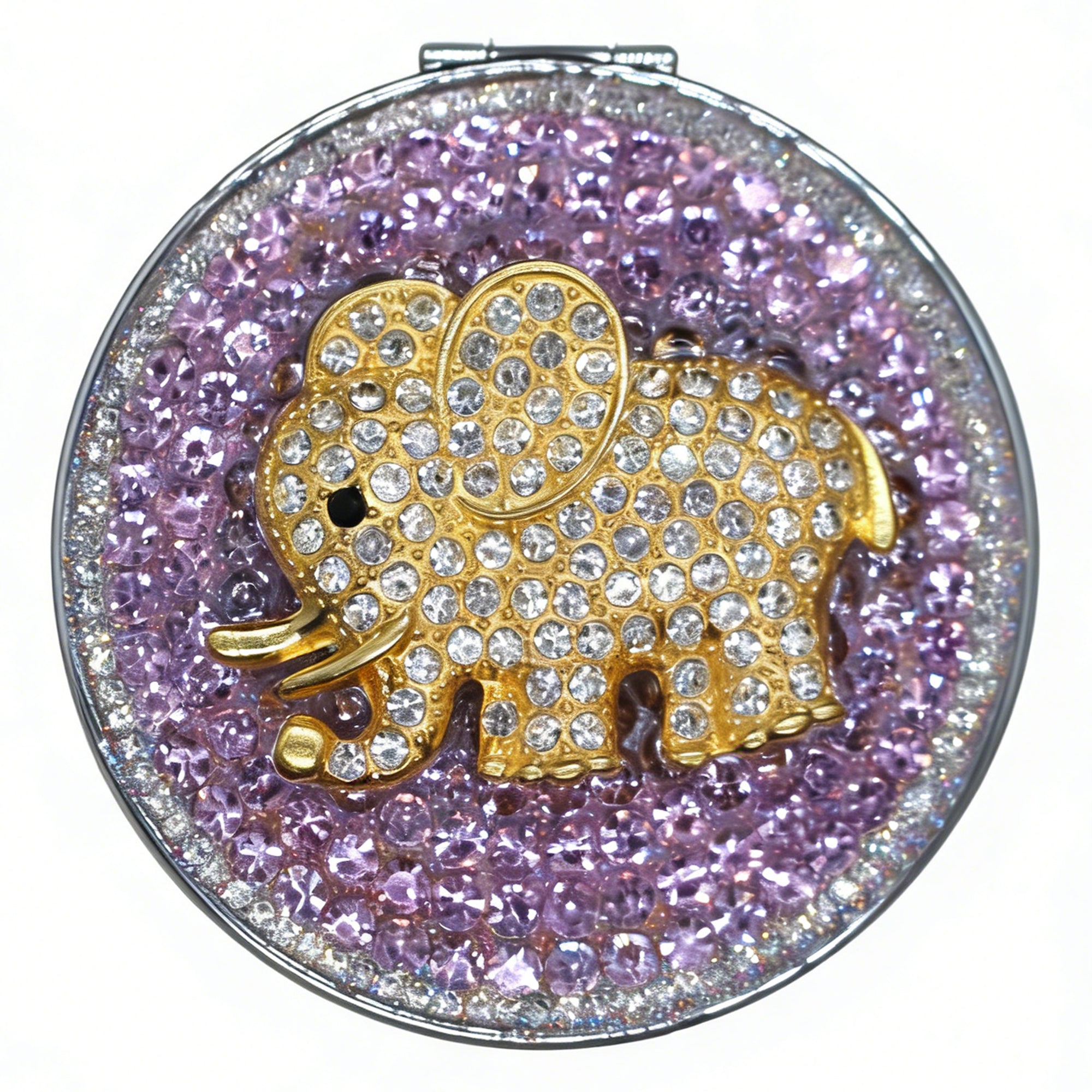 Personalized Monogram Compact Mirror — Double-Sided 1X/2X Magnifying Makeup Mirror（ELEPHANT)