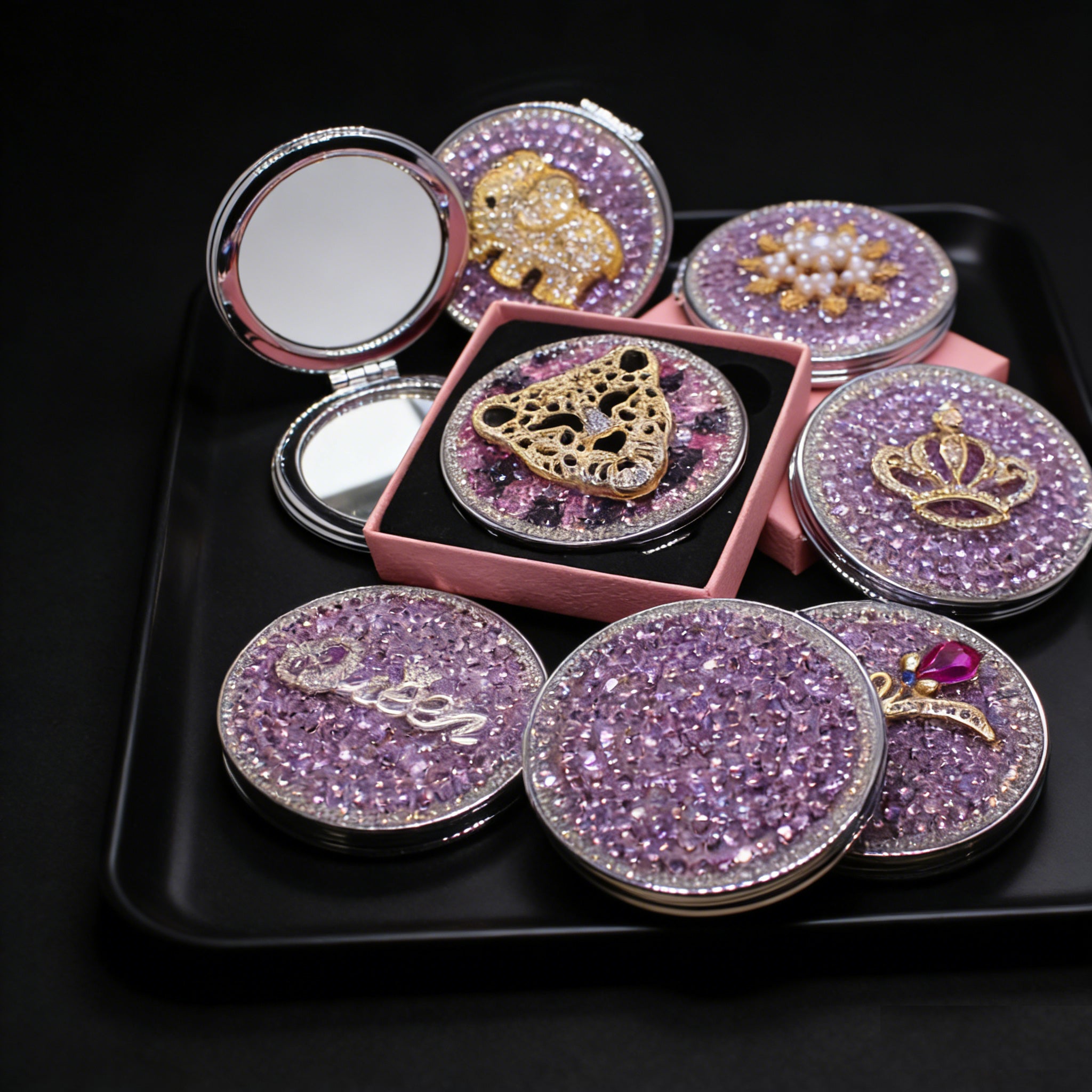 Personalized Monogram Compact Mirror — Double-Sided 1X/2X Magnifying Makeup Mirror
