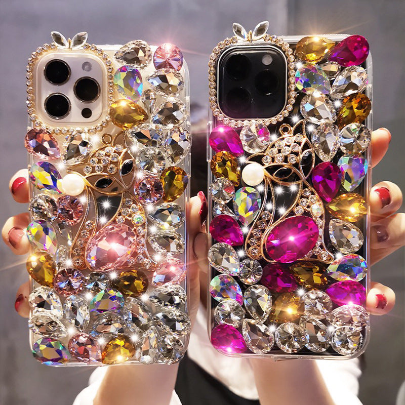 Handmade Rhinestone Phone Case — Sparkling Diamond Y2K Fox Crystal Cover for iPhone & Samsung