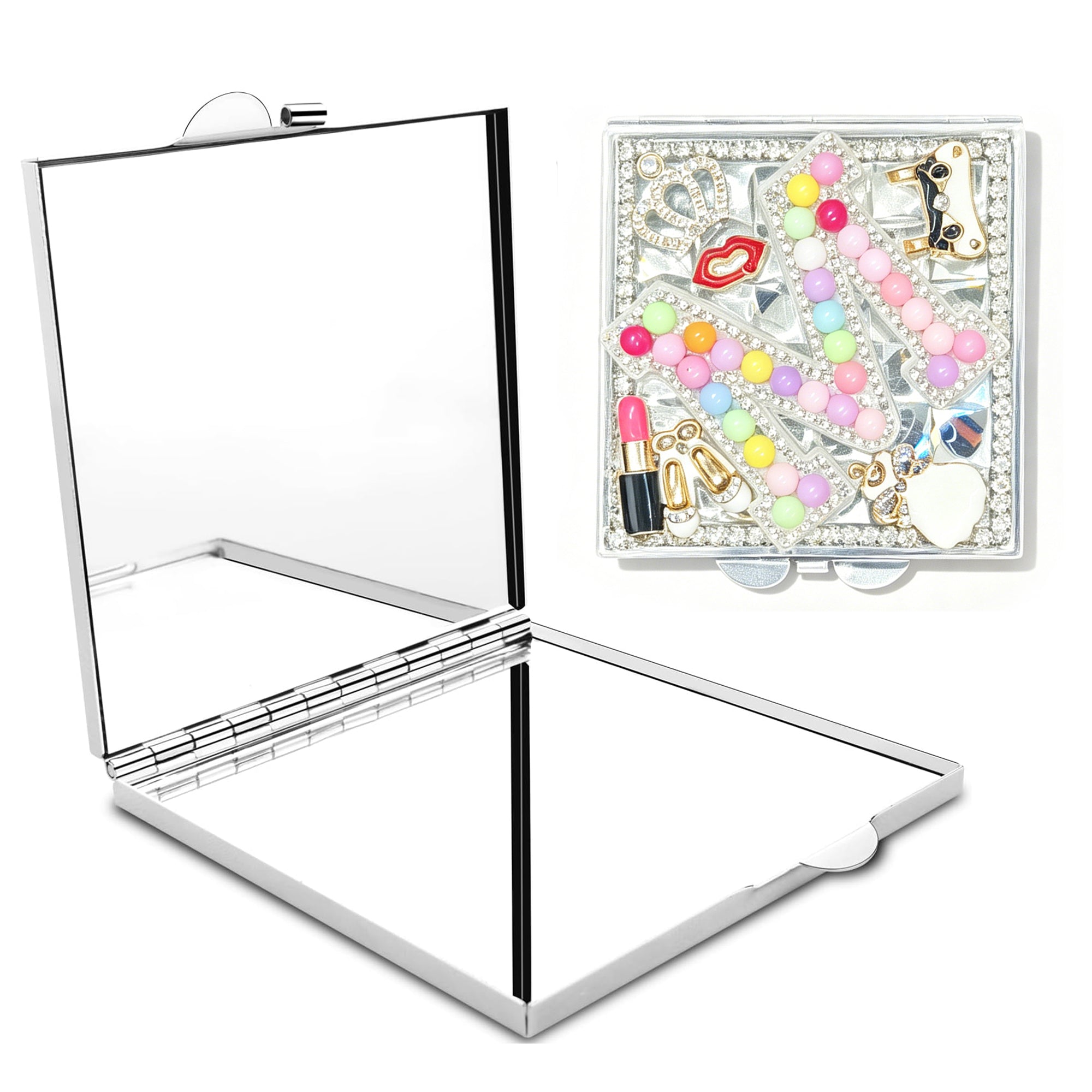 Personalized Monogram Square Compact Mirror — Double-Sided 1X/2X Magnifying Makeup Mirror