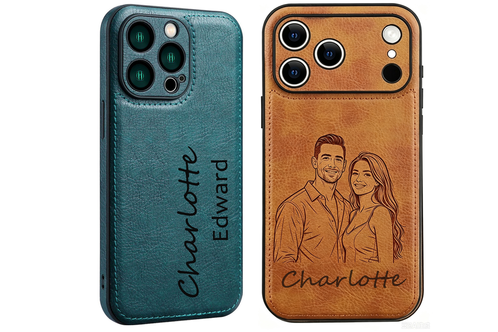 Personalized Leather Case for iPhone 17 16 15 14 13 12 11 - Pro Max Plus mini Custom Name Picture Phone Cover, Anniversary Birthday Graduation Gifts for Couple