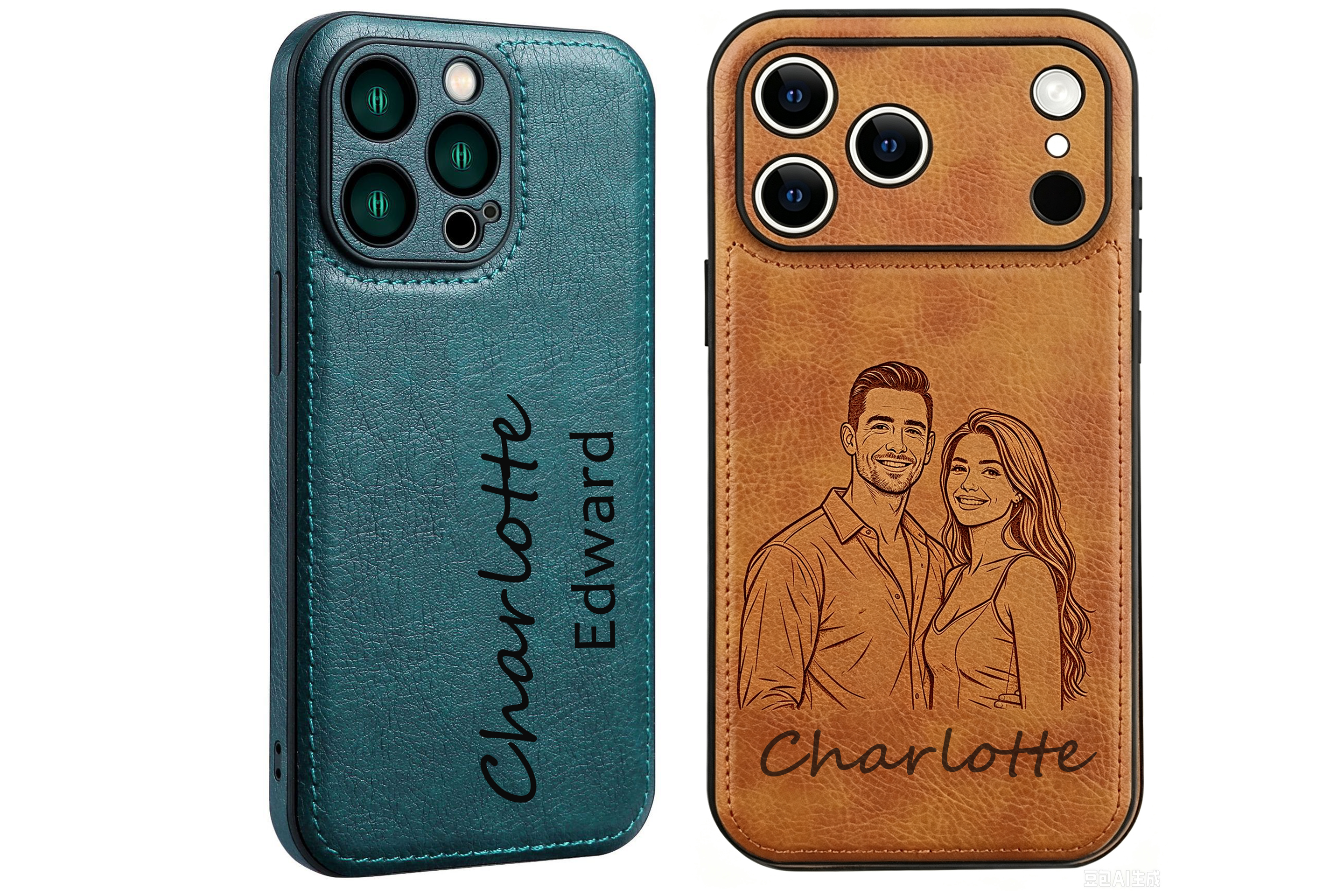 Personalized Leather Case for iPhone 17 16 15 14 13 12 11 - Pro Max Plus mini Custom Name Picture Phone Cover, Anniversary Birthday Graduation Gifts for Couple