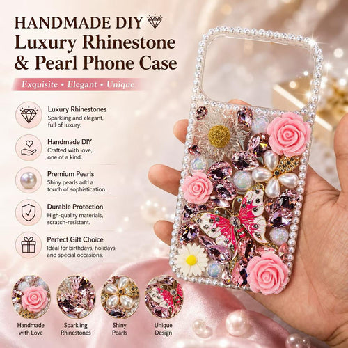 Handmade Rhinestone Phone Case — Sparkling Crystal Cover for iPhone & Samsung(ROSE and BUTTERFLY)