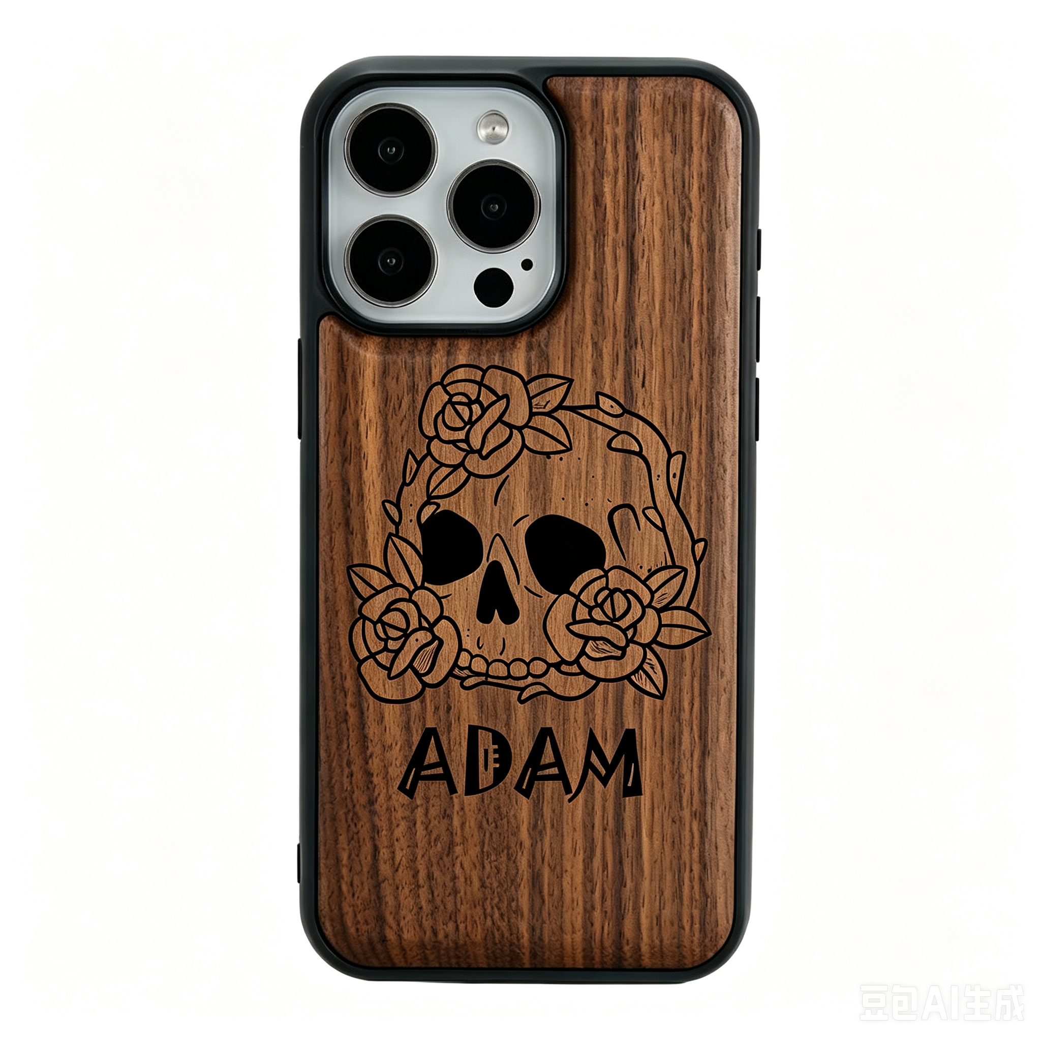 Personalized Skull Name Laser Engraved Phone Case | Bamboo, Maple, Walnut & Leather