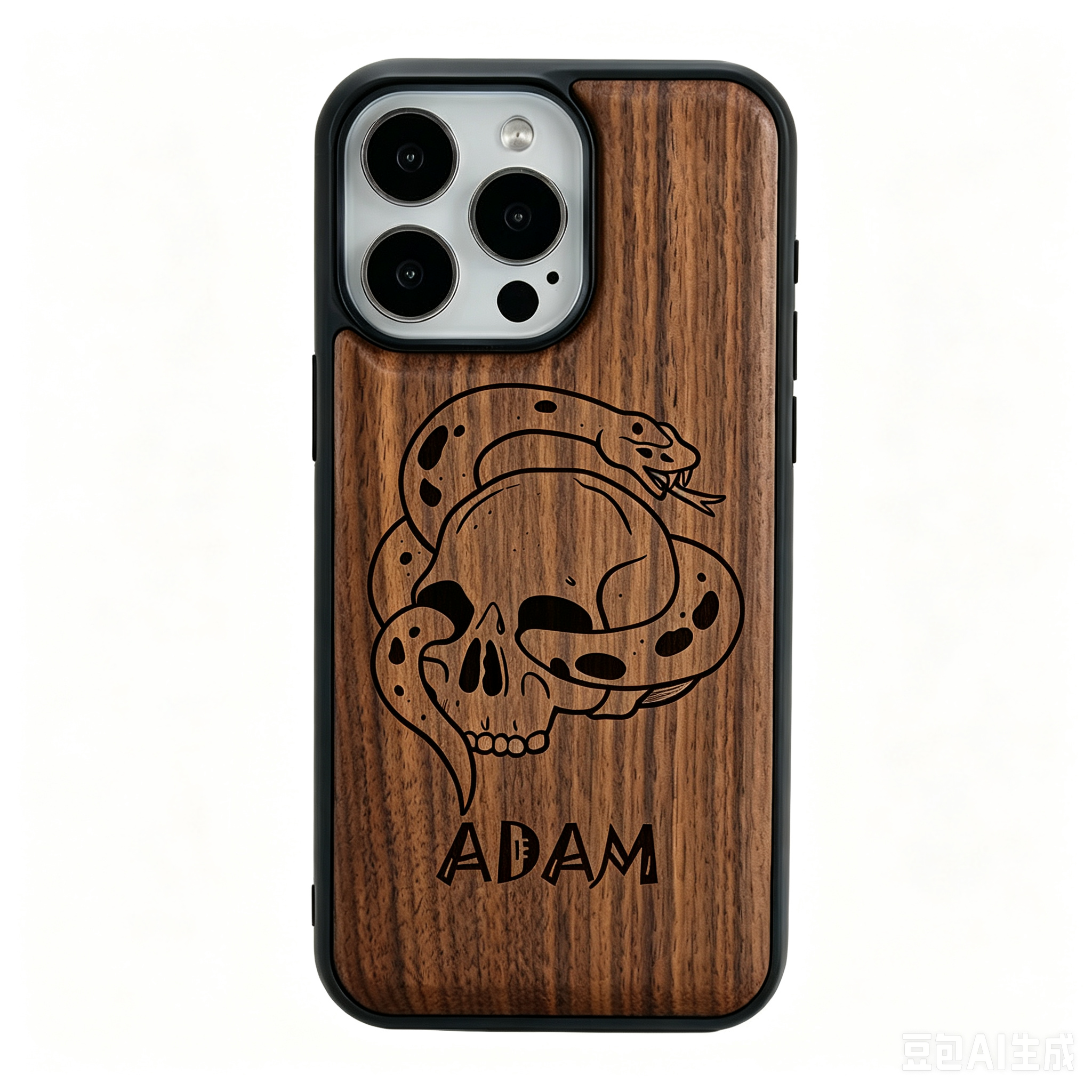 Personalized Skull Name Laser Engraved Phone Case | Bamboo, Maple, Walnut & Leather