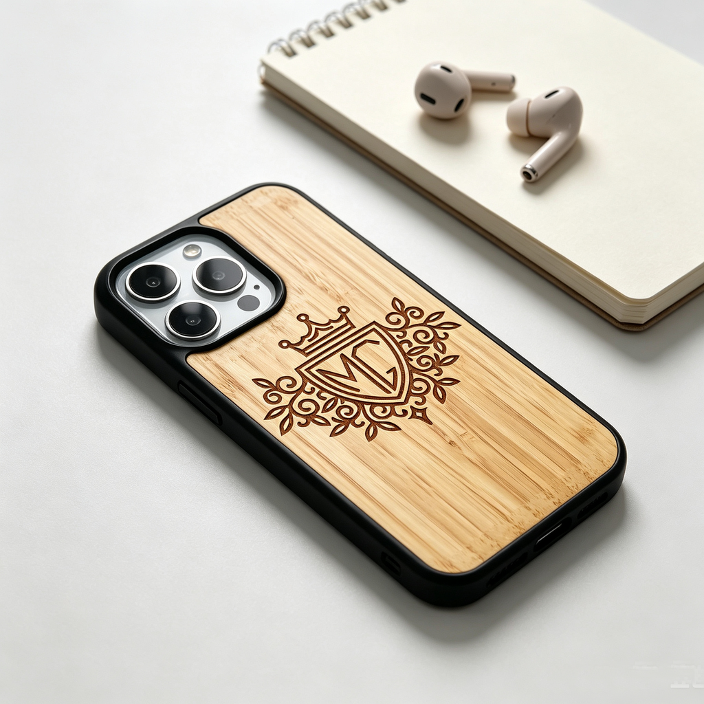 Personalized Name Laser Engraved Phone Case for iPhone 17,16,15,14,13,12 - Pro Max Plus | Bamboo, Maple & Leather