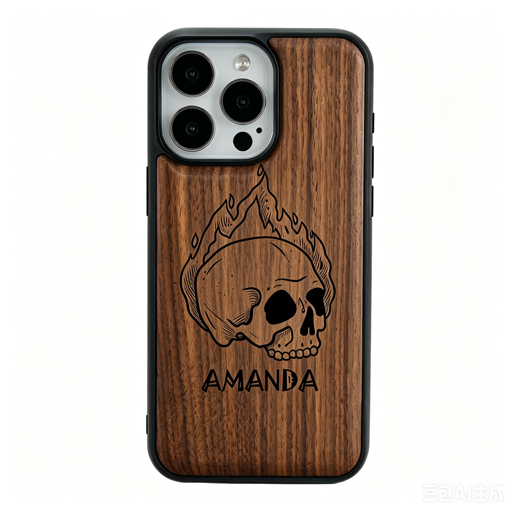 Personalized Skull Name Laser Engraved Phone Case | Bamboo, Maple, Walnut & Leather