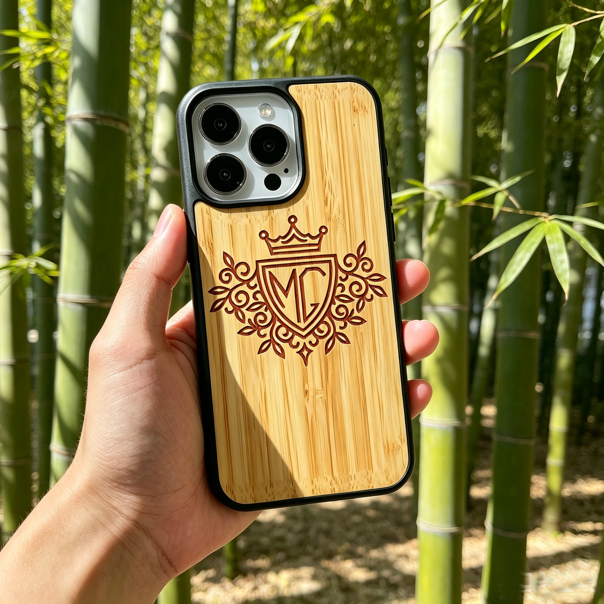 Personalized Name Laser Engraved Phone Case for iPhone 17,16,15,14,13,12 - Pro Max Plus | Bamboo, Maple & Leather