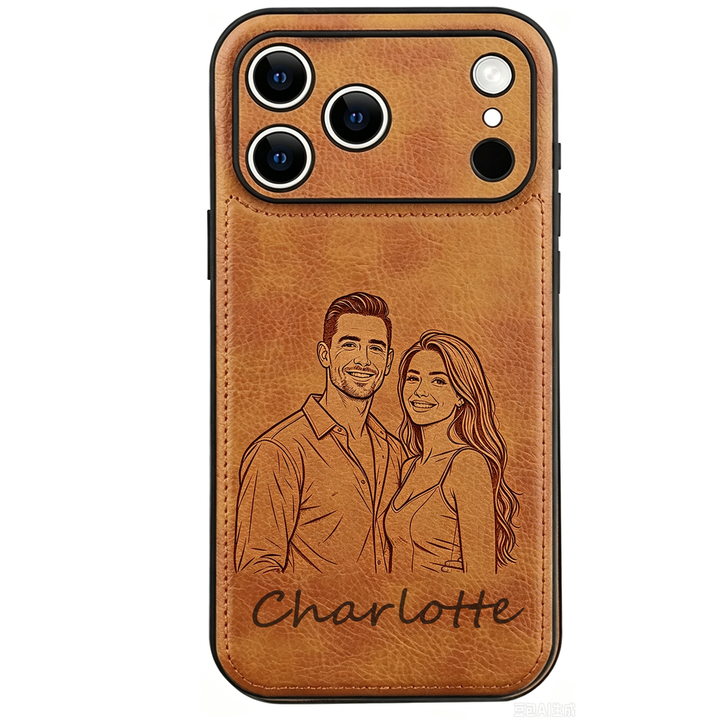 Personalized Leather Case for iPhone 17 16 15 14 13 12 11 - Pro Max Plus mini Custom Name Picture Phone Cover, Anniversary Birthday Graduation Gifts for Couple