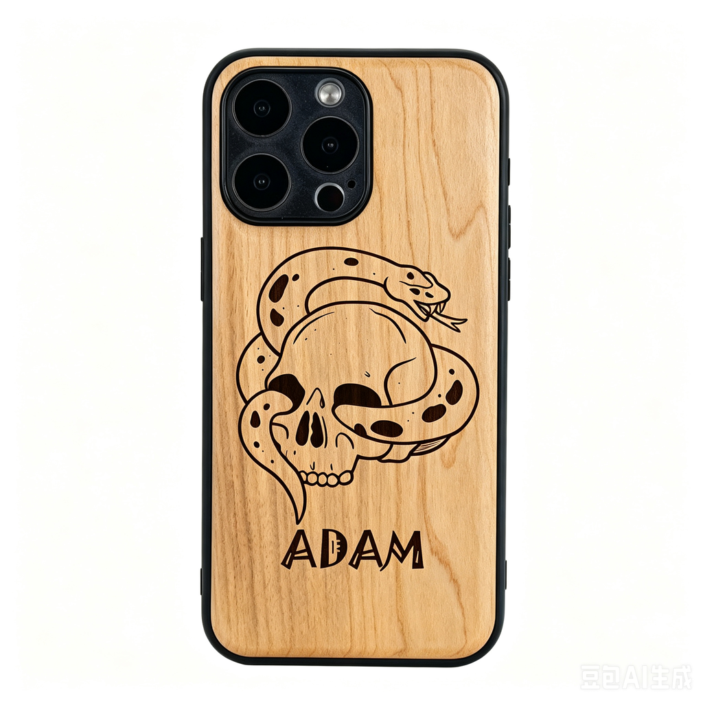 Personalized Skull Name Laser Engraved Phone Case | Bamboo, Maple, Walnut & Leather