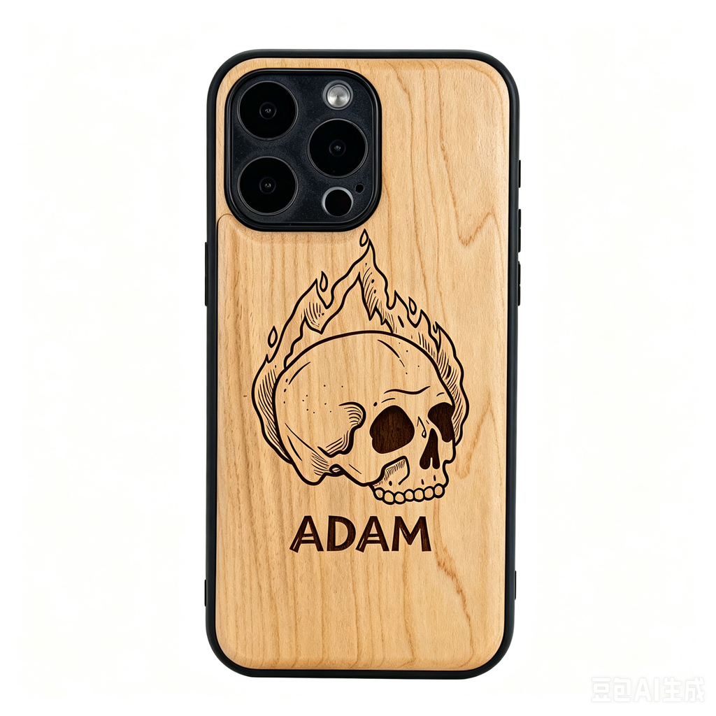Personalized Skull Name Laser Engraved Phone Case | Bamboo, Maple, Walnut & Leather