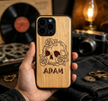 Personalized Skull Name Laser Engraved Phone Case | Bamboo, Maple, Walnut & Leather