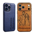 Personalized Leather Case for iPhone 17 16 15 14 13 12 11 - Pro Max Plus mini Custom Name Picture Phone Cover, Anniversary Birthday Graduation Gifts for Couple