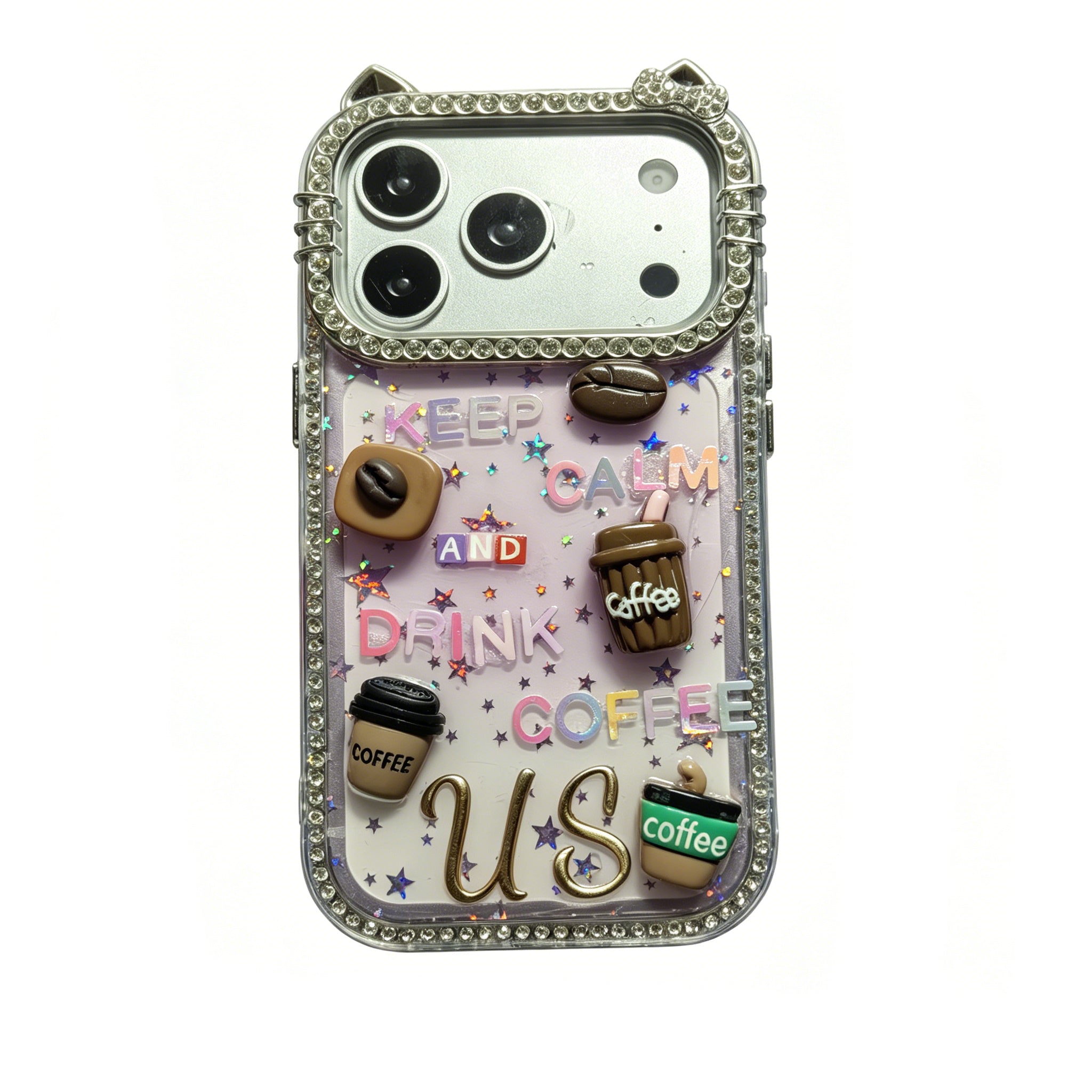 Custom Initial Rhinestone Crystal iPhone Case | Handmade Bling Cover| KEEP CALM AND DRINK COFFEE