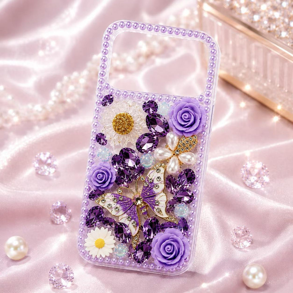 Handmade Rhinestone Phone Case — Sparkling Crystal Cover for iPhone & Samsung(ROSE and BUTTERFLY)