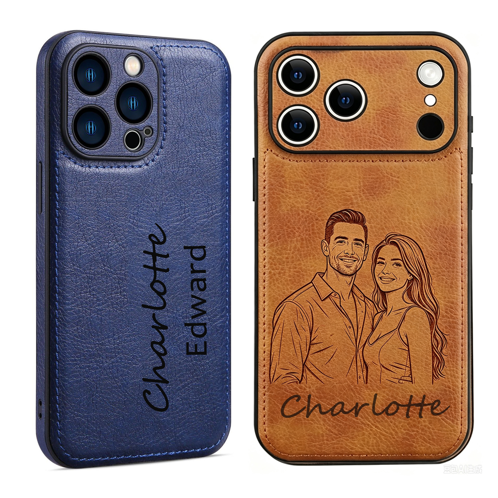 Personalized Leather Case for iPhone 17 16 15 14 13 12 11 - Pro Max Plus mini Custom Name Picture Phone Cover, Anniversary Birthday Graduation Gifts for Couple