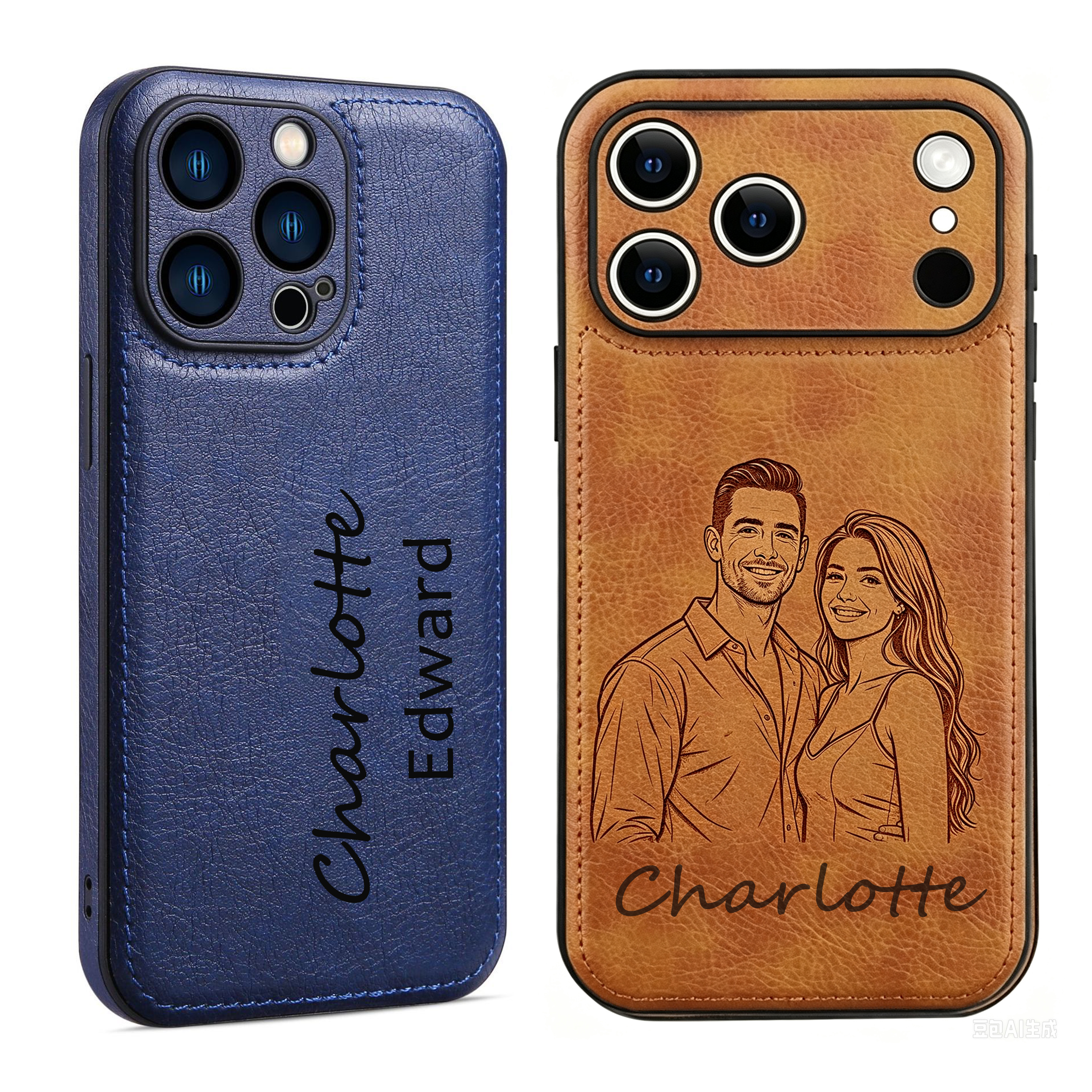Personalized Leather Case for iPhone 17 16 15 14 13 12 11 - Pro Max Plus mini Custom Name Picture Phone Cover, Anniversary Birthday Graduation Gifts for Couple