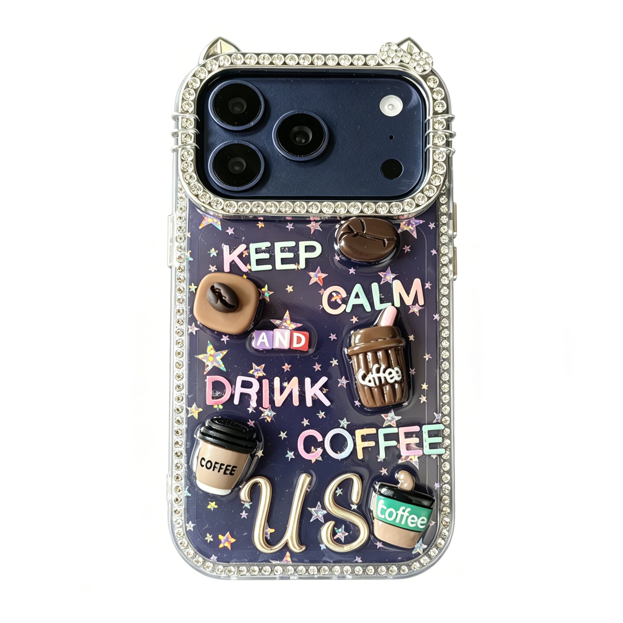 Custom Initial Rhinestone Crystal iPhone Case | Handmade Bling Cover| KEEP CALM AND DRINK COFFEE