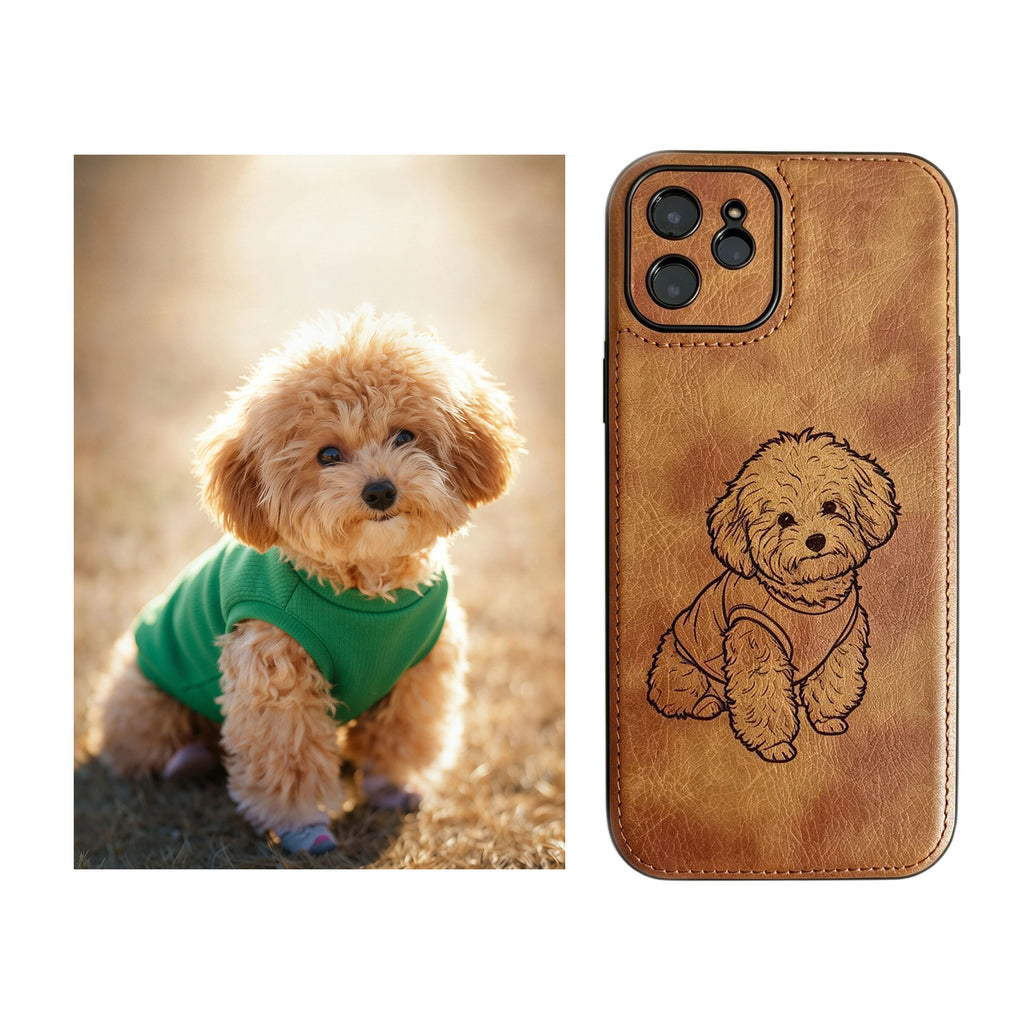 Personalized Leather Case for iPhone 17 16 15 14 13 12 -Pro Max Plus Custom Pet Photo Picture Laser Engraved Phone Case