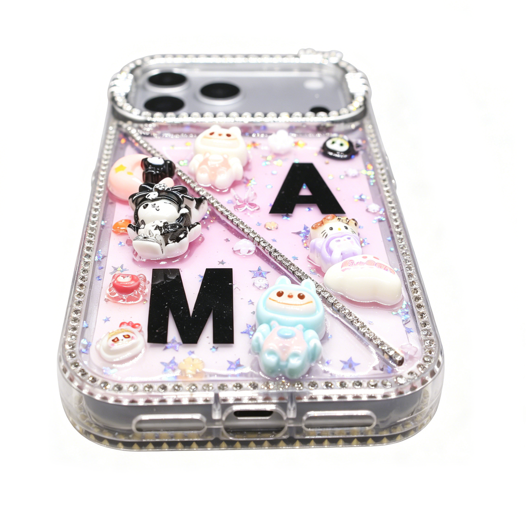 Personalisierte Initialen, handgemachte Strass-Diamant-Kristall-Schutzhülle für iPhone-Serie