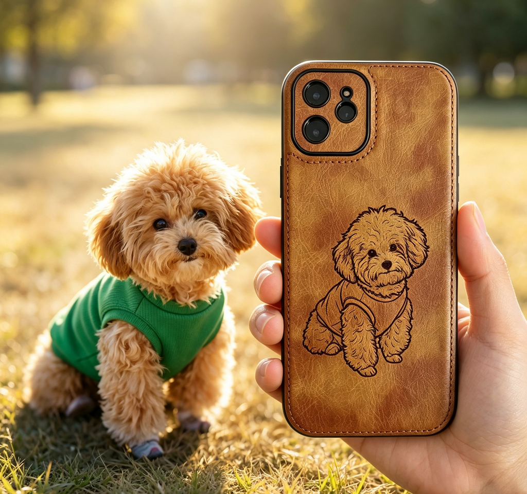 Personalized Leather Case for iPhone 17 16 15 14 13 12 -Pro Max Plus Custom Pet Photo Picture Laser Engraved Phone Case