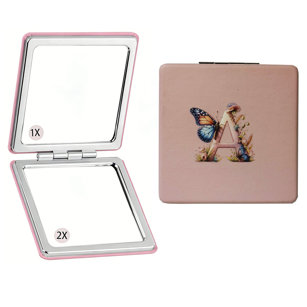 Personalized Butterfly Monogram Compact Mirror | 1X/2X Double-Sided Travel Makeup Mirror for Women