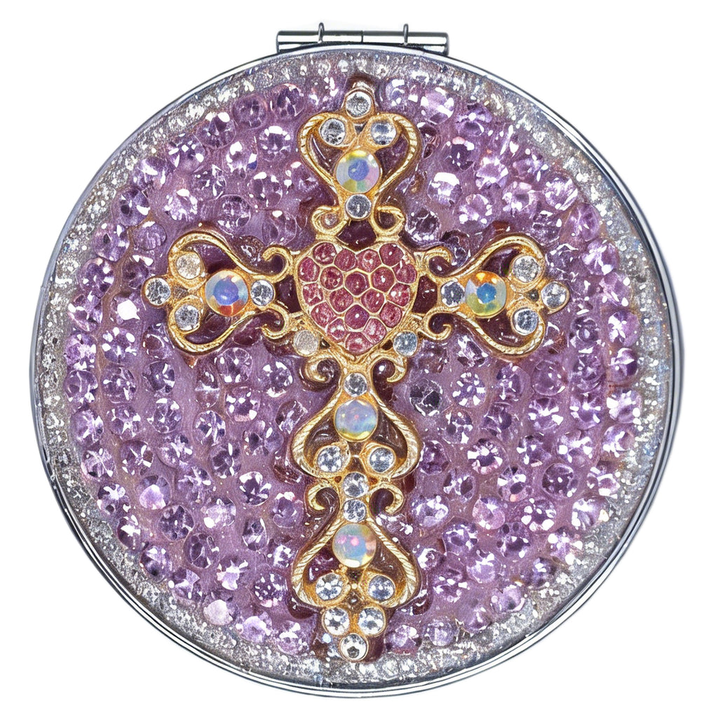 Personalized Monogram Compact Mirror — Double-Sided 1X/2X Magnifying Makeup Mirror（baroque cross）