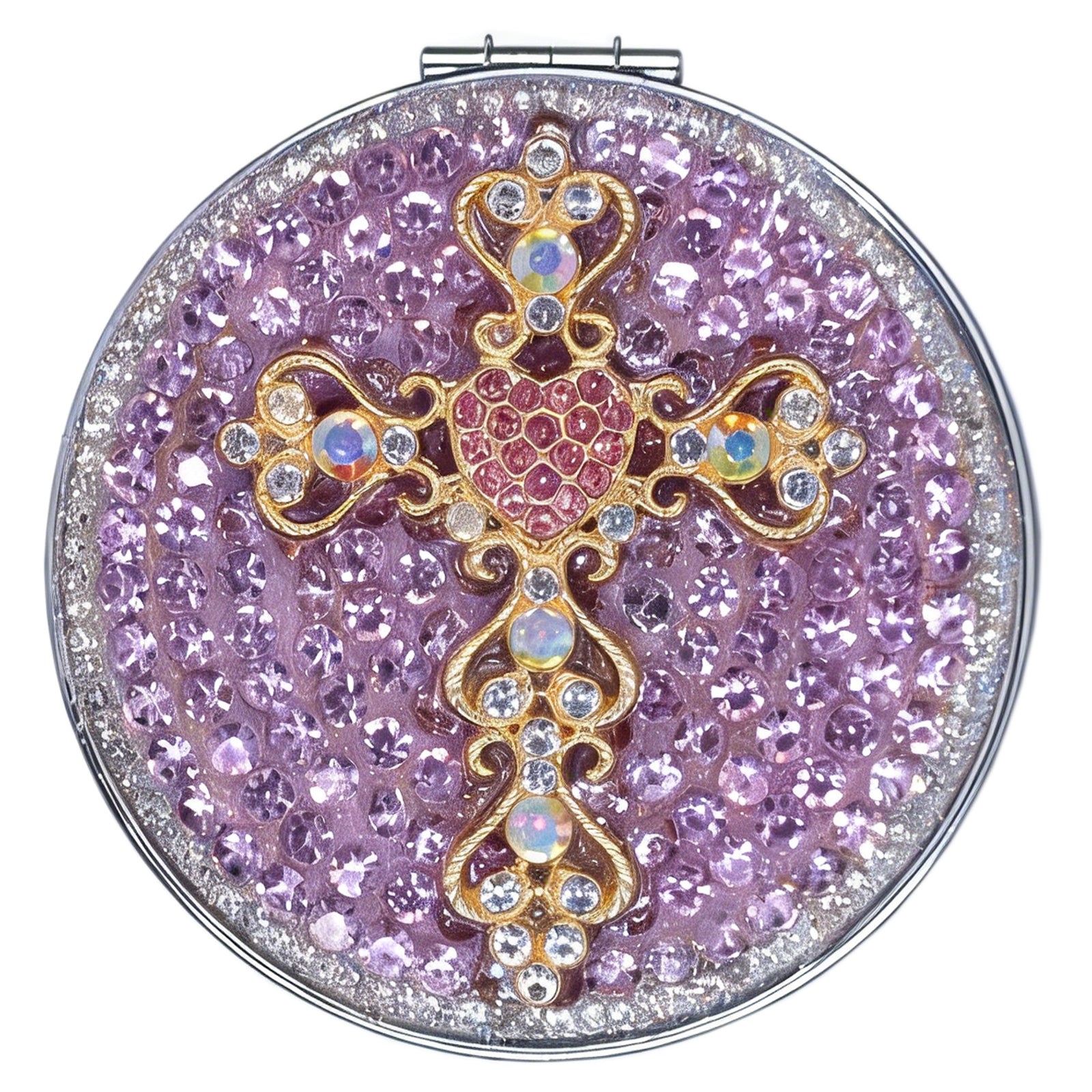 Personalized Monogram Compact Mirror — Double-Sided 1X/2X Magnifying Makeup Mirror（baroque cross）
