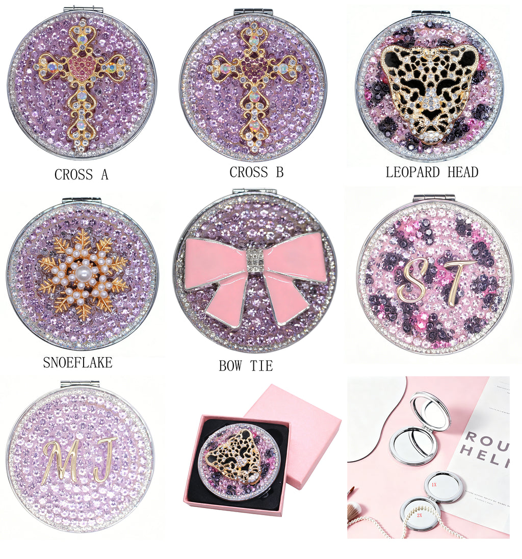 Personalized Monogram Compact Mirror — Double-Sided 1X/2X Magnifying Makeup Mirror
