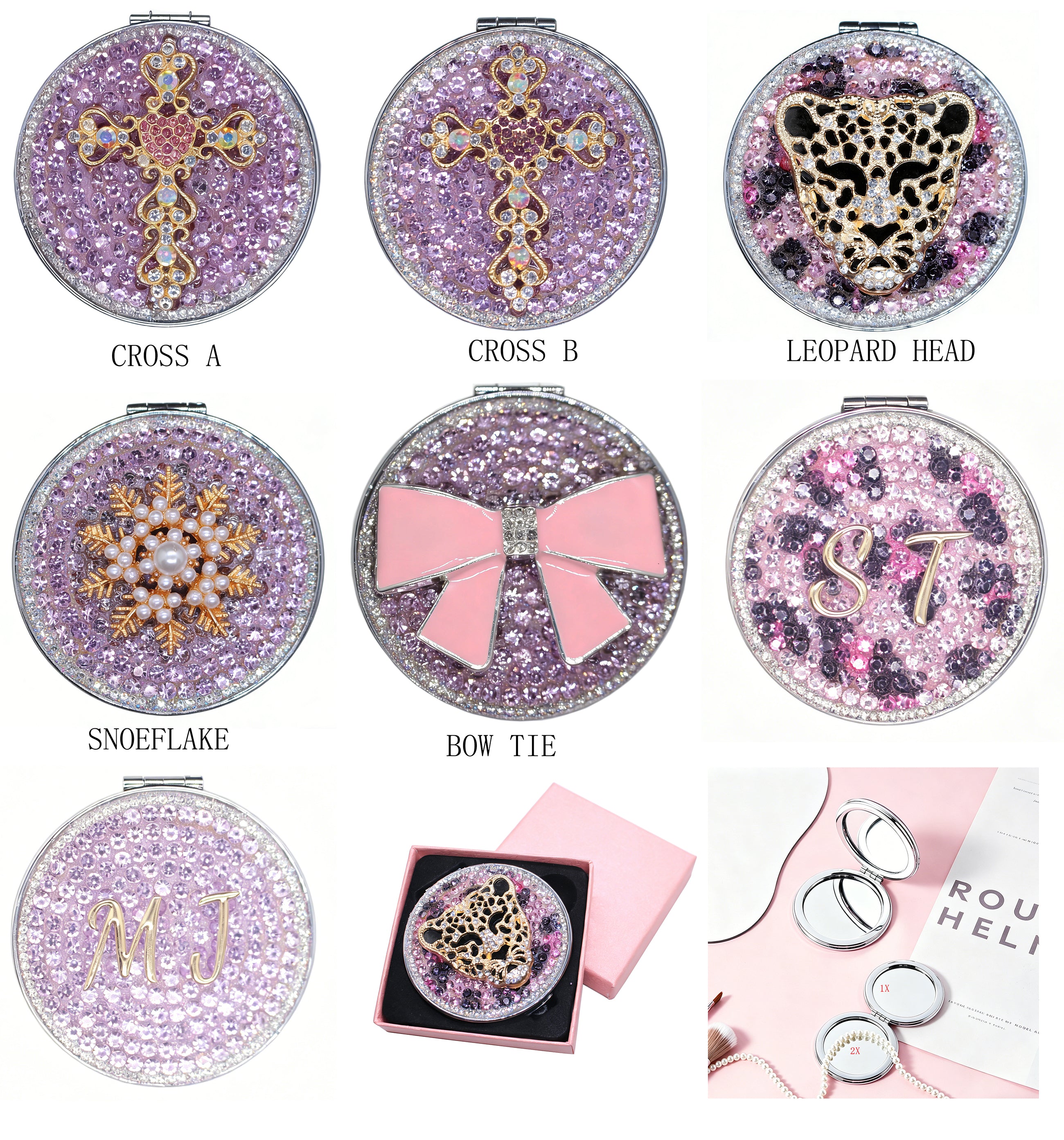 Personalized Monogram Compact Mirror — Double-Sided 1X/2X Magnifying Makeup Mirror