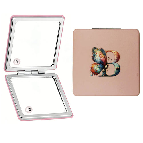 Personalized Butterfly Monogram Compact Mirror | 1X/2X Double-Sided Travel Makeup Mirror for Women