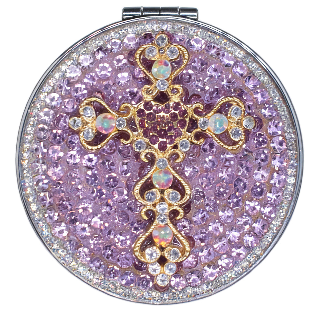 Personalized Monogram Compact Mirror — Double-Sided 1X/2X Magnifying Makeup Mirror（baroque cross）
