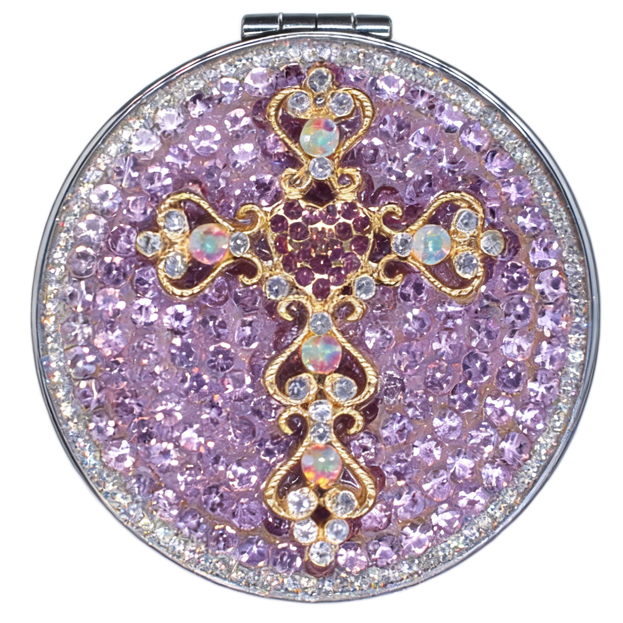 Personalized Monogram Compact Mirror — Double-Sided 1X/2X Magnifying Makeup Mirror（baroque cross）