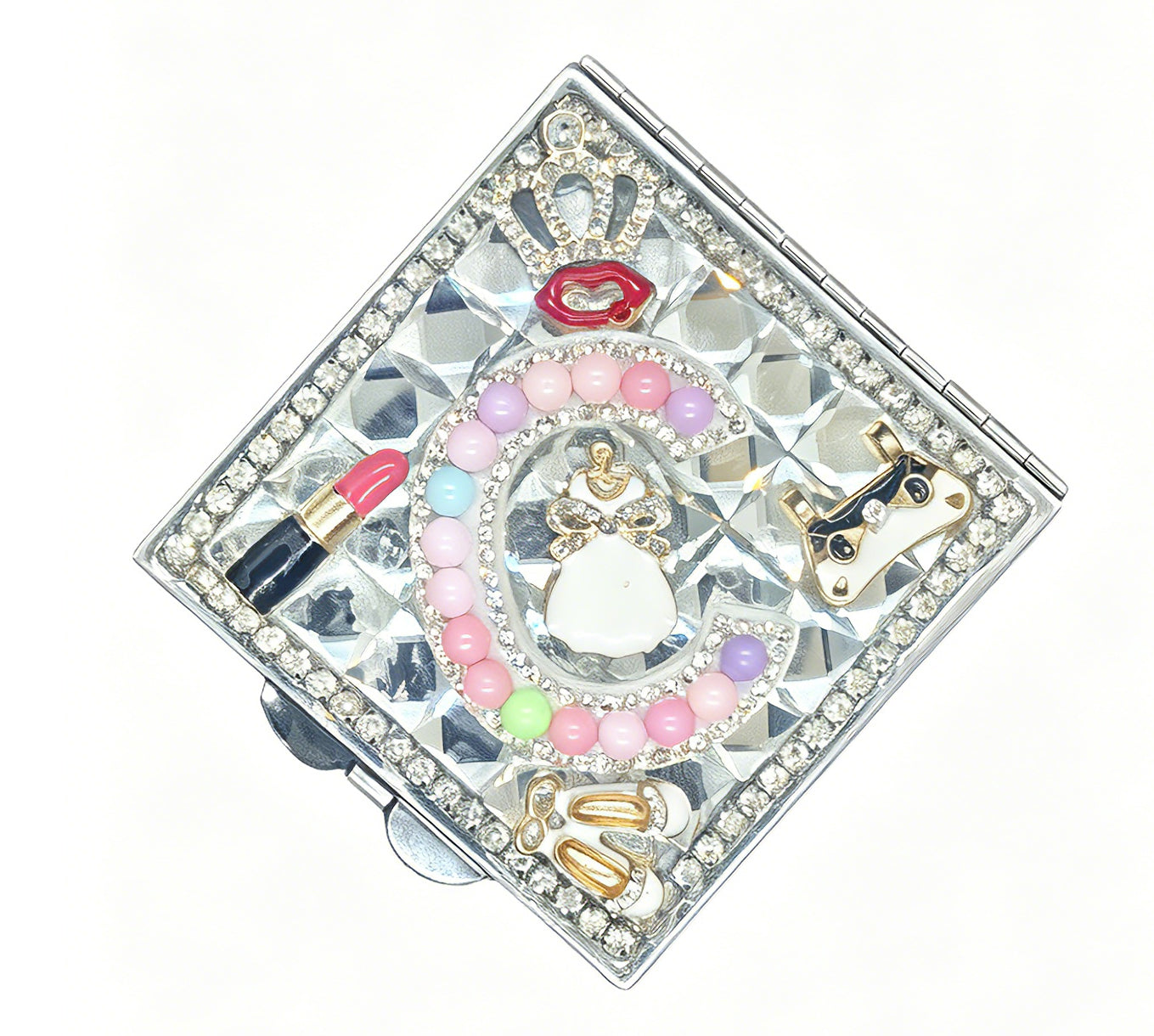Personalized Monogram Square Compact Mirror — Double-Sided 1X/2X Magnifying Makeup Mirror