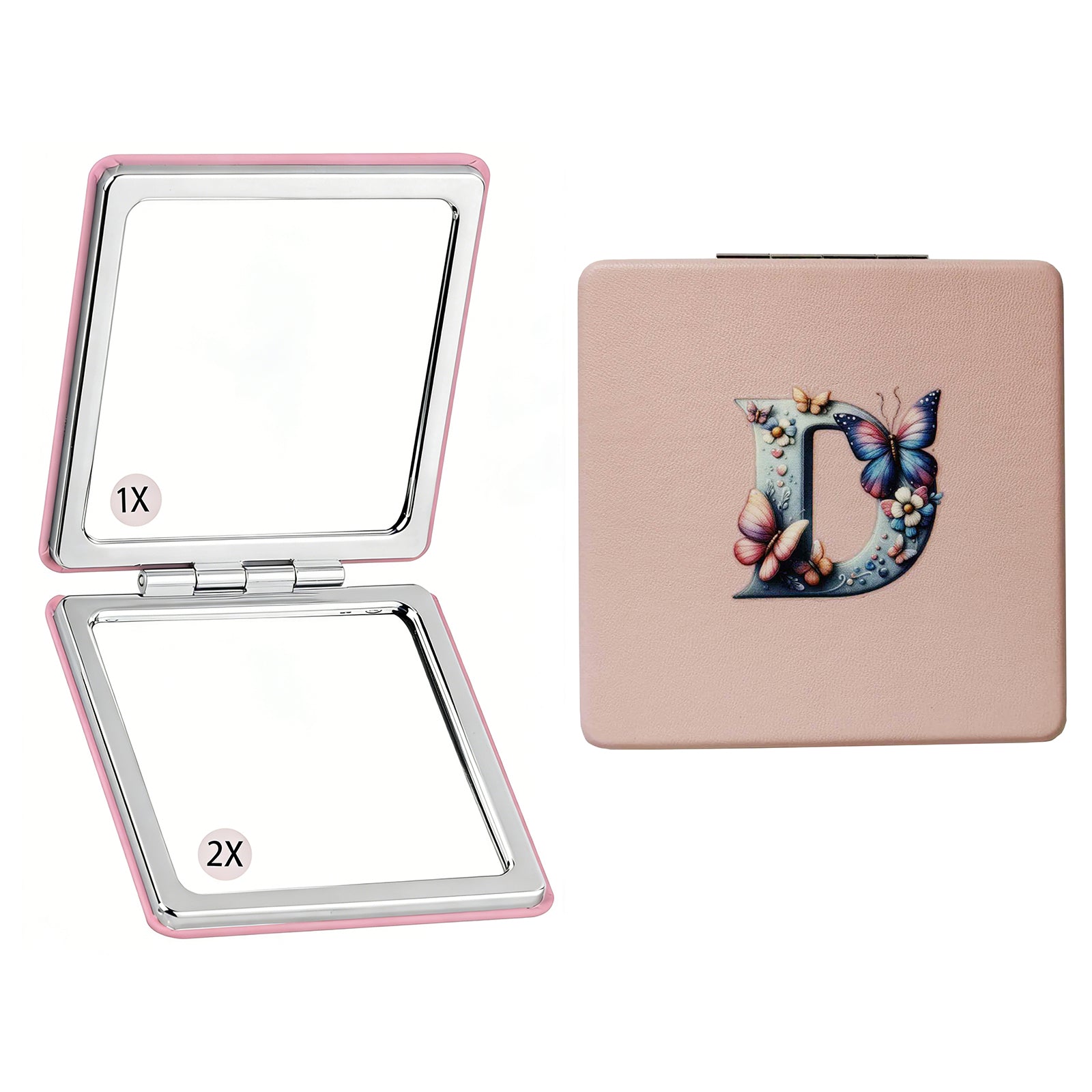 Personalized Butterfly Monogram Compact Mirror | 1X/2X Double-Sided Travel Makeup Mirror for Women