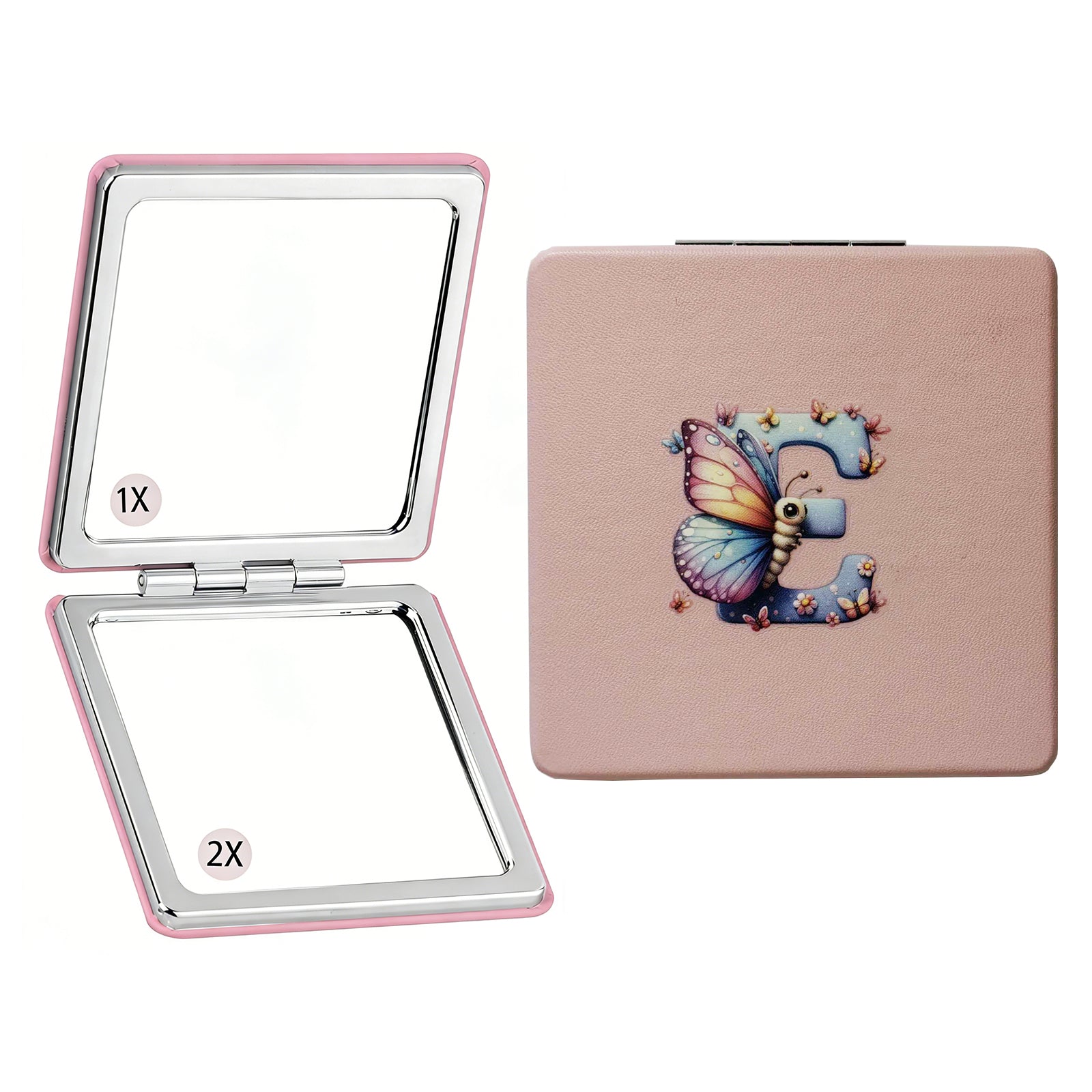 Personalized Butterfly Monogram Compact Mirror | 1X/2X Double-Sided Travel Makeup Mirror for Women