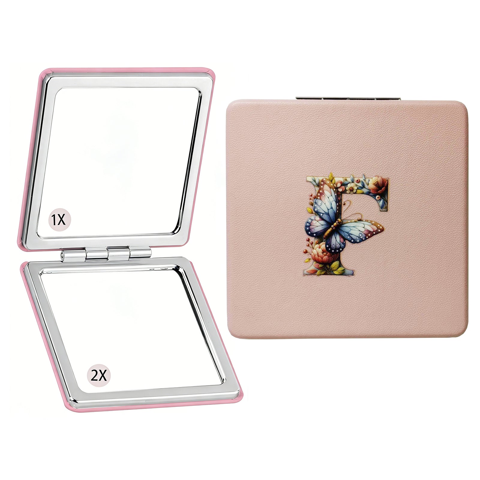 Personalized Butterfly Monogram Compact Mirror | 1X/2X Double-Sided Travel Makeup Mirror for Women