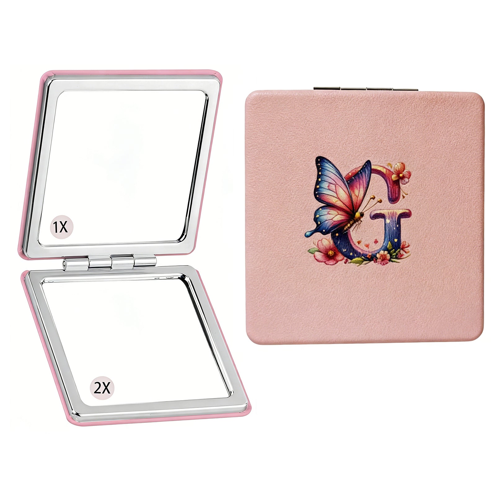 Personalized Butterfly Monogram Compact Mirror | 1X/2X Double-Sided Travel Makeup Mirror for Women