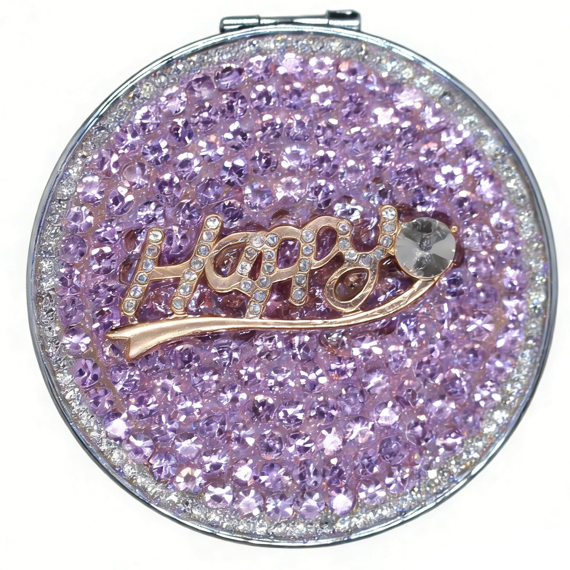 Personalized Monogram Compact Mirror — Double-Sided 1X/2X Magnifying Makeup Mirror（HAPPY)