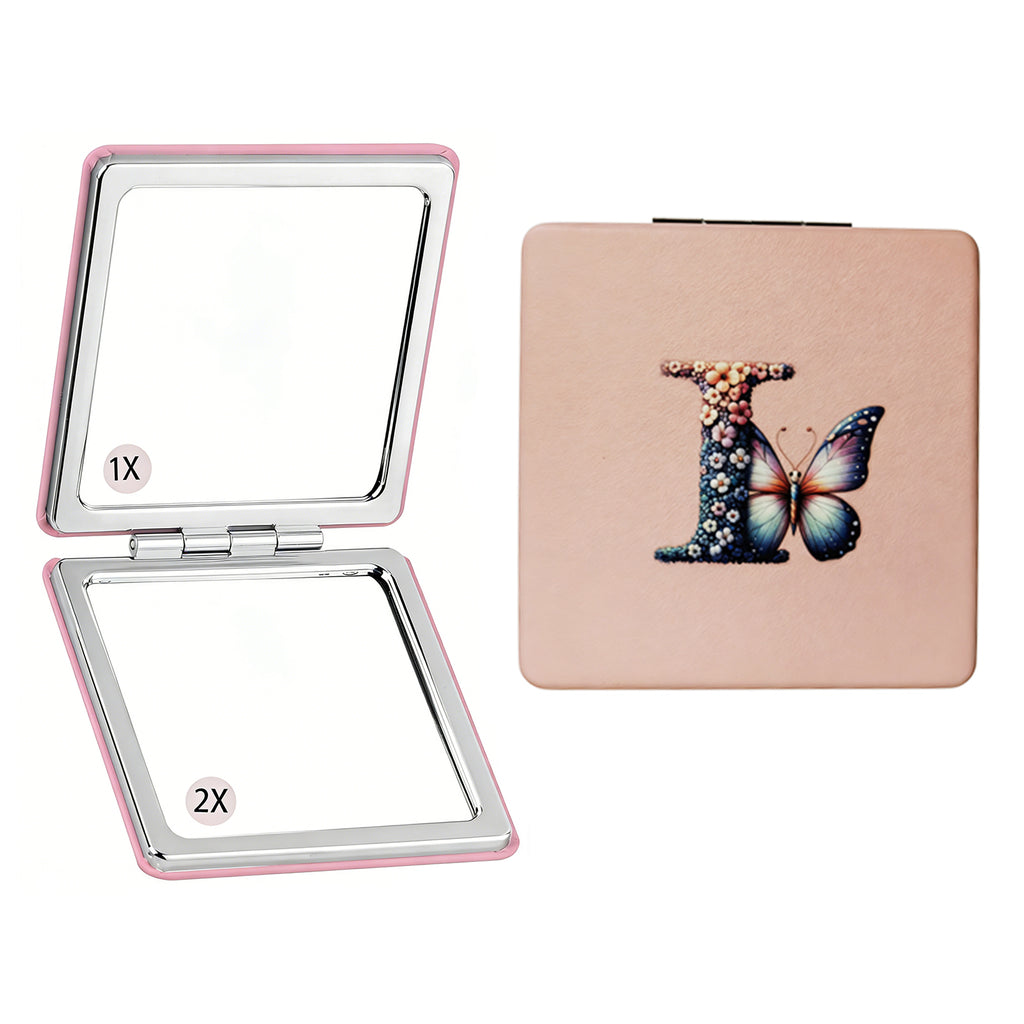 Personalized Monogram Compact Mirror | Choose Cat or Dog | 1X/2X Double-Sided Travel Makeup Mirror for Women
