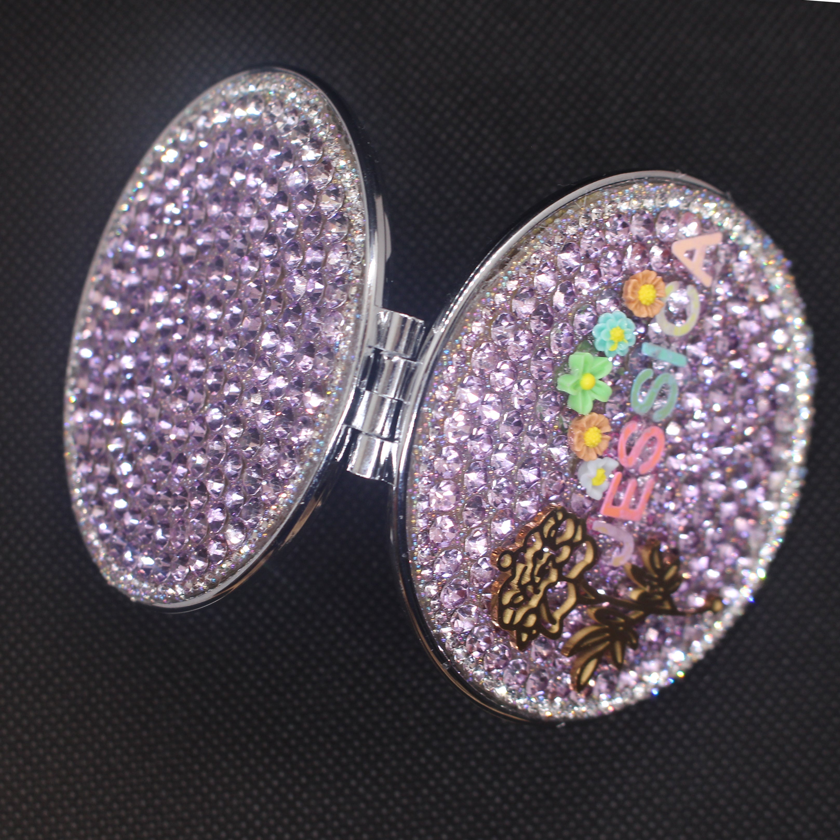 Personalized Name and Birthday Flower Compact Mirror — Double-Sided 1X/2X Magnifying Makeup Mirror(Small flower)