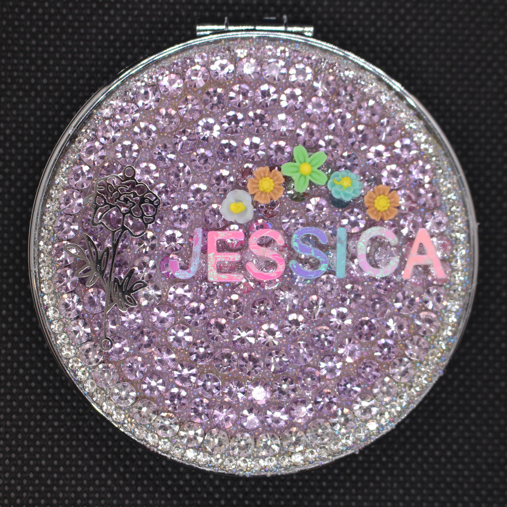 Personalized Name and Birthday Flower Compact Mirror — Double-Sided 1X/2X Magnifying Makeup Mirror（big flower）