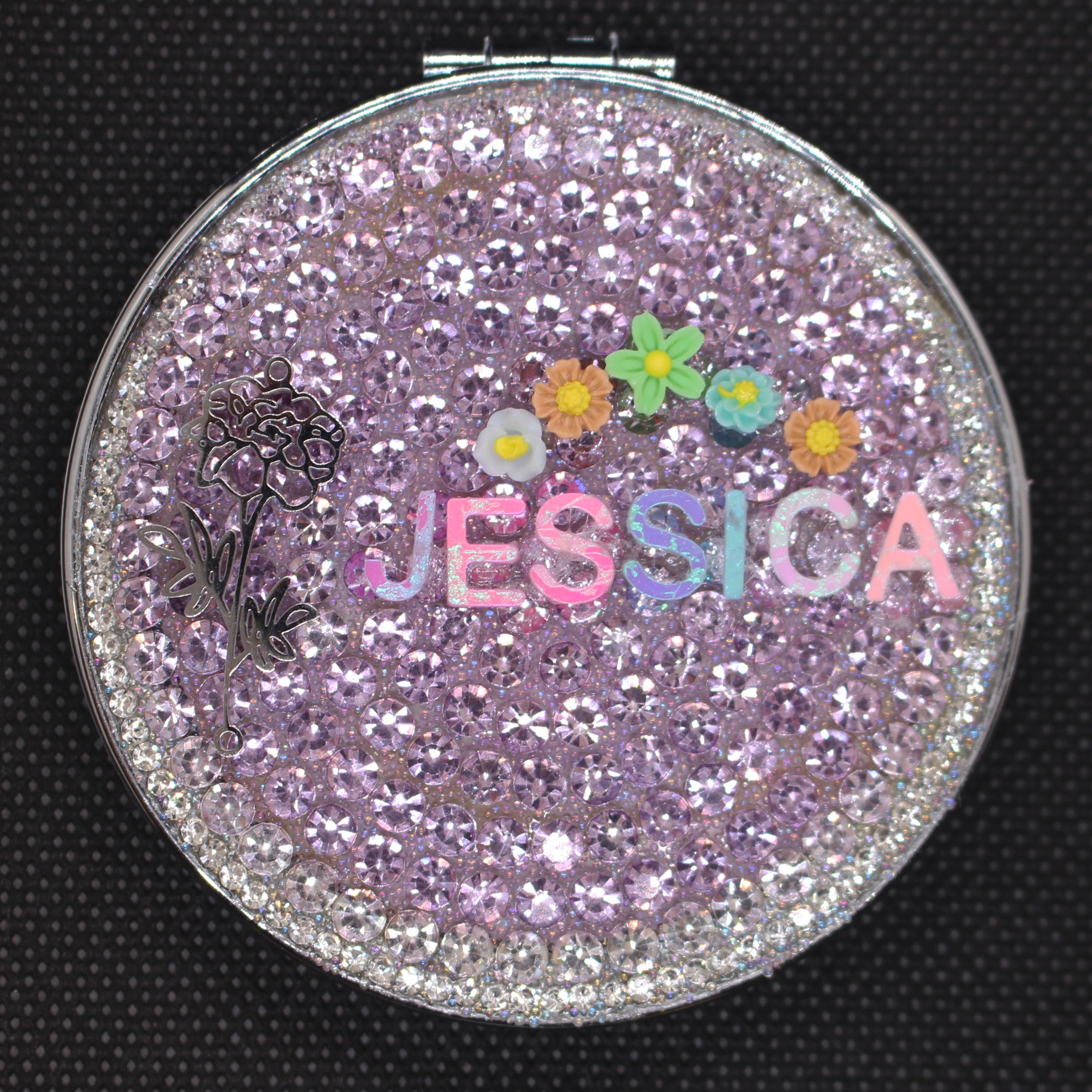 Personalized Name and Birthday Flower Compact Mirror — Double-Sided 1X/2X Magnifying Makeup Mirror(Small flower)