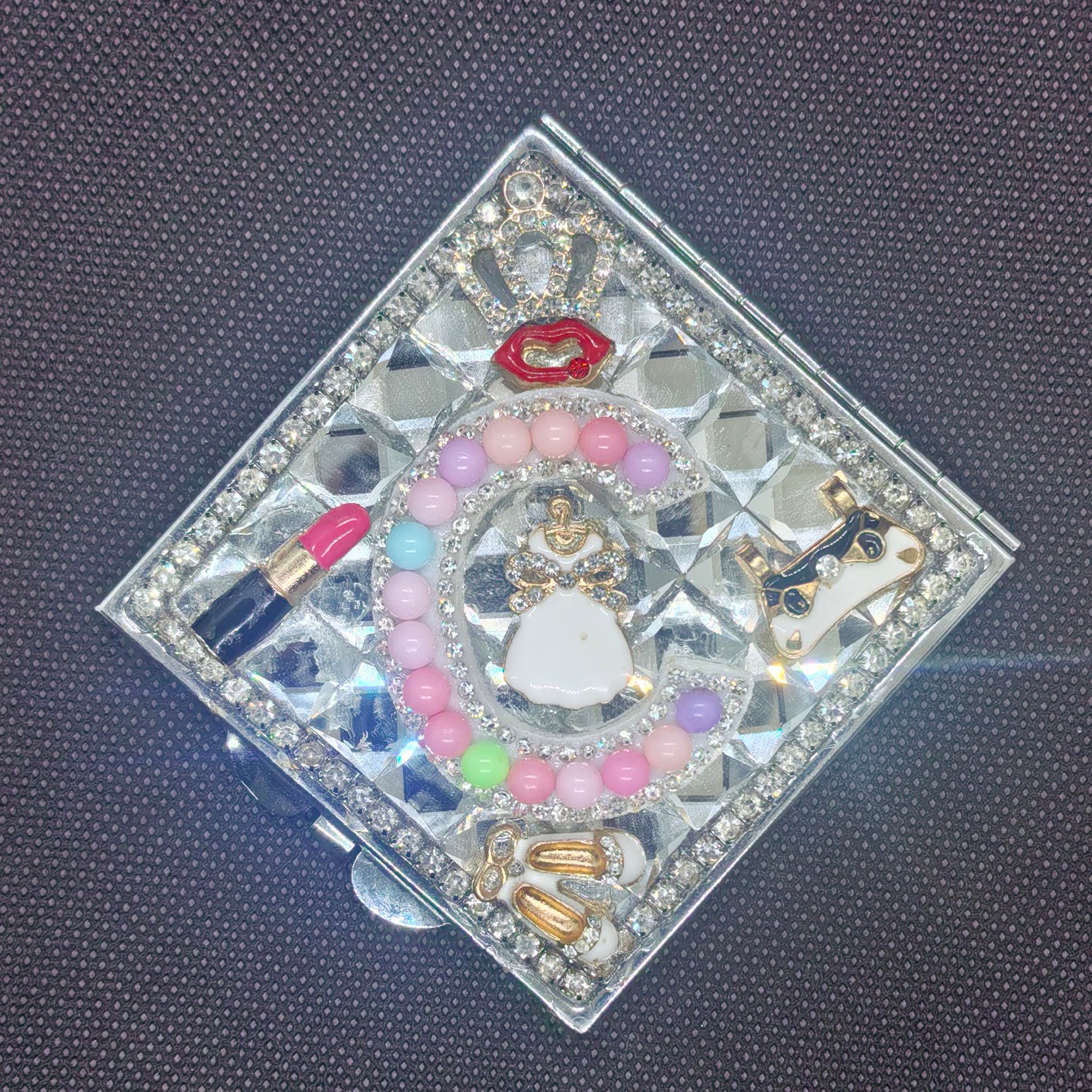Personalized Monogram Square Compact Mirror — Double-Sided 1X/2X Magnifying Makeup Mirror