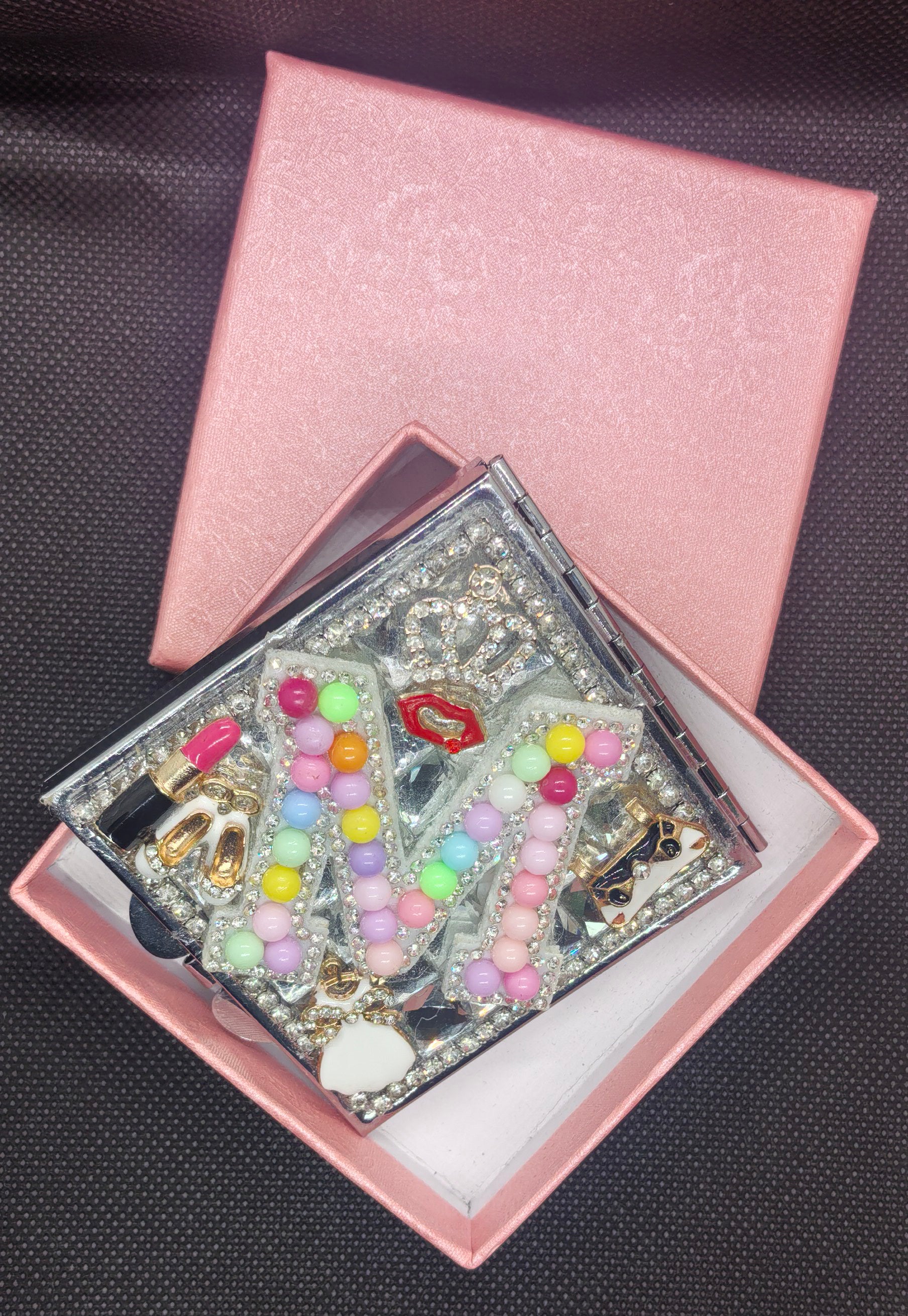 Personalized Name and Birthday Flower Square Compact Mirror — Double-Sided 1X/2X Magnifying Makeup Mirror