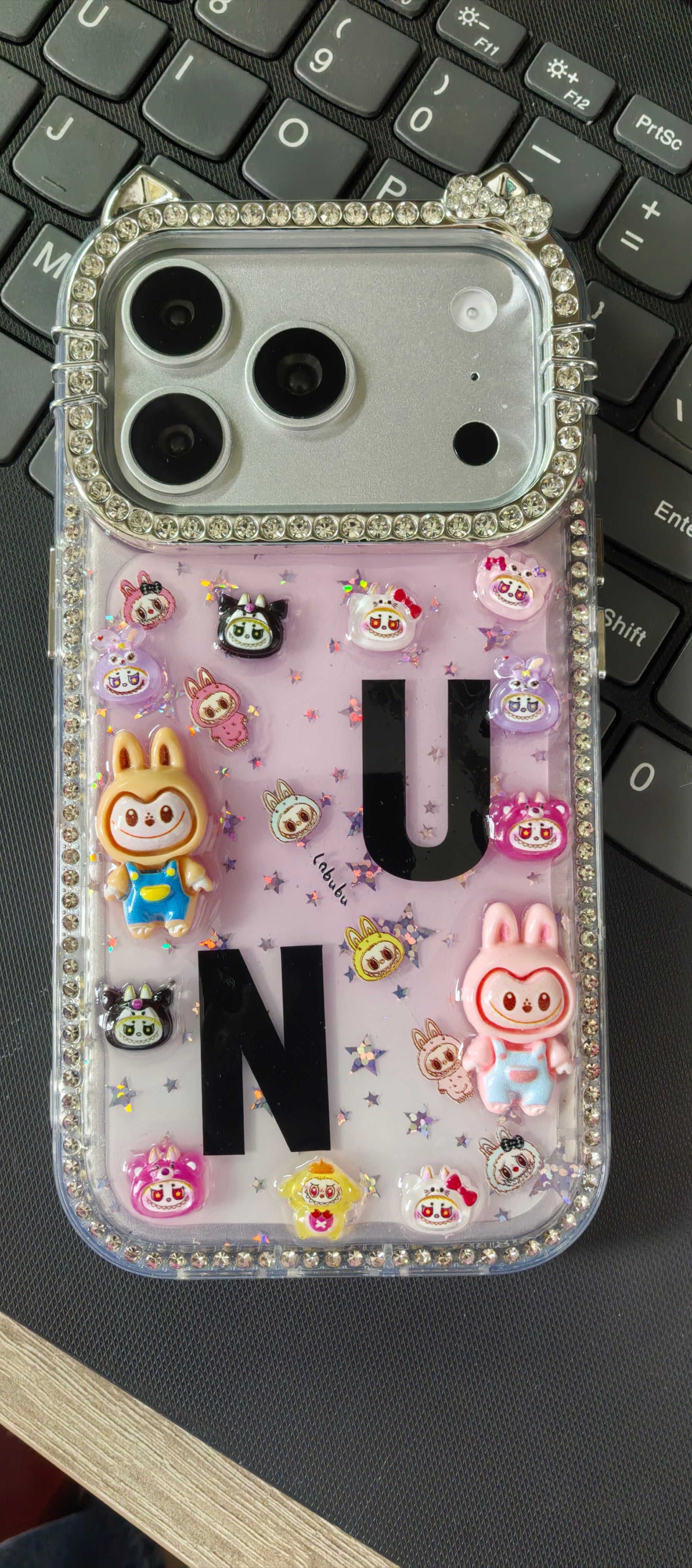 Personalisierte Initialen, handgemachte Strass-Diamant-Kristall-Schutzhülle für iPhone-Serie