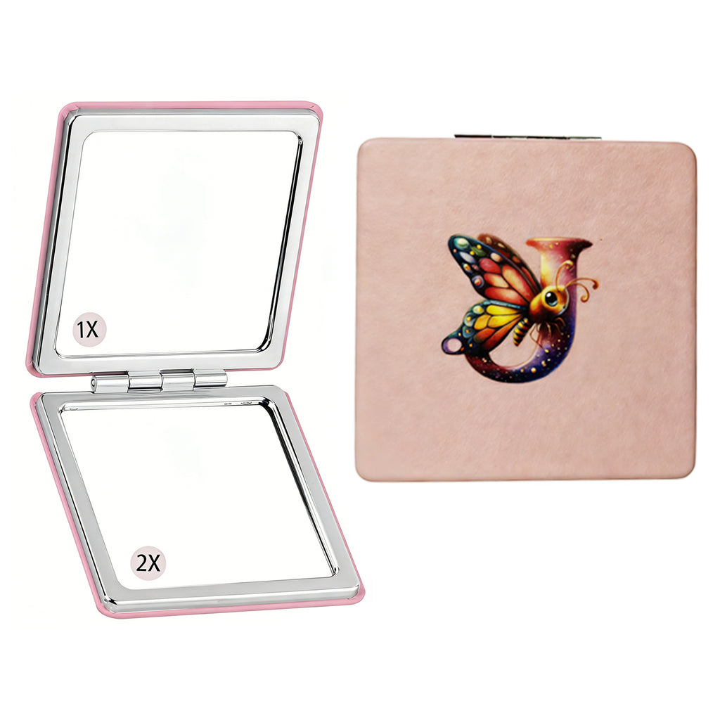 Personalized Monogram Compact Mirror | Choose Cat or Dog | 1X/2X Double-Sided Travel Makeup Mirror for Women