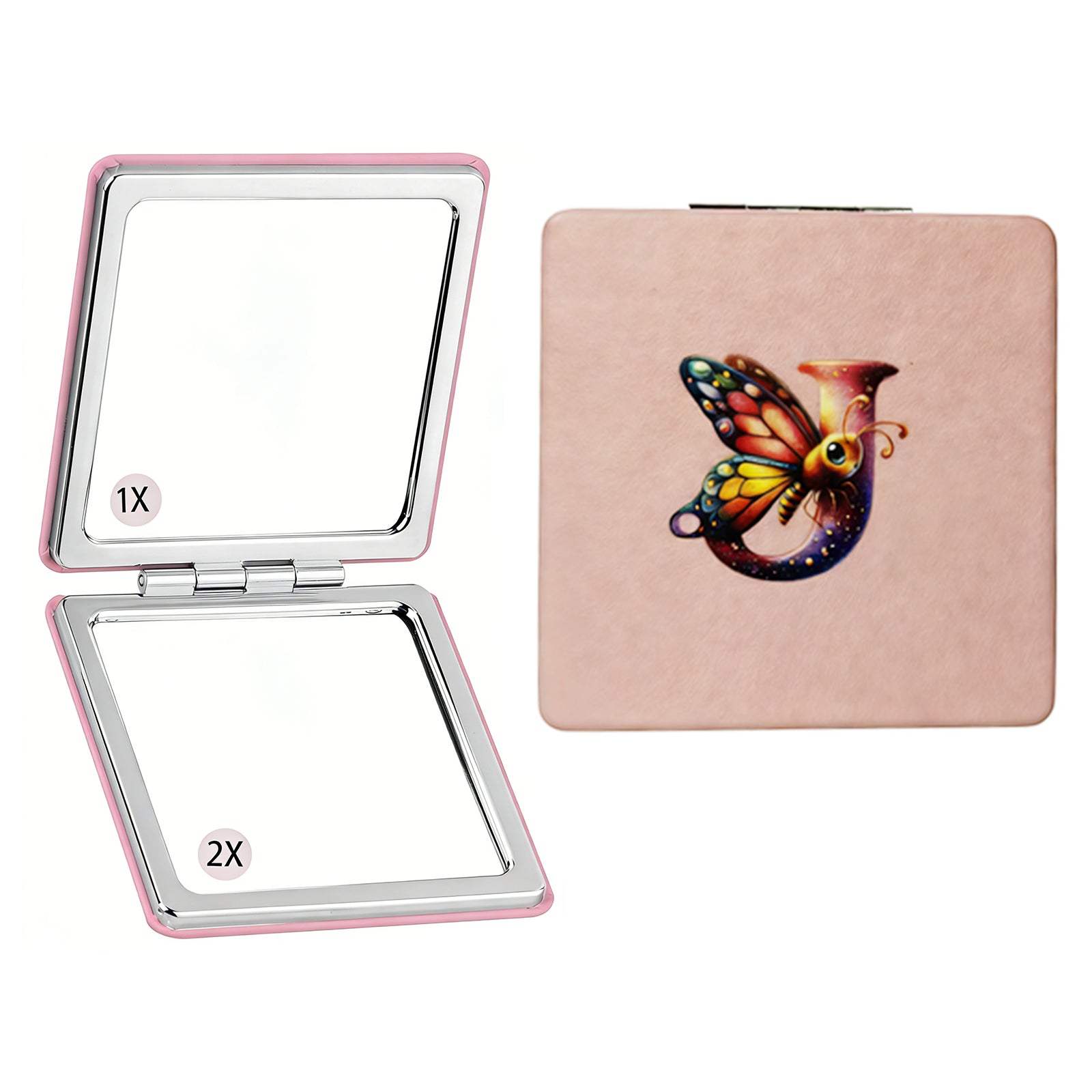 Personalized Butterfly Monogram Compact Mirror | 1X/2X Double-Sided Travel Makeup Mirror for Women