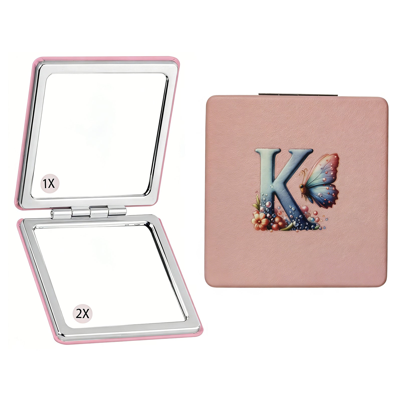 Personalized Butterfly Monogram Compact Mirror | 1X/2X Double-Sided Travel Makeup Mirror for Women